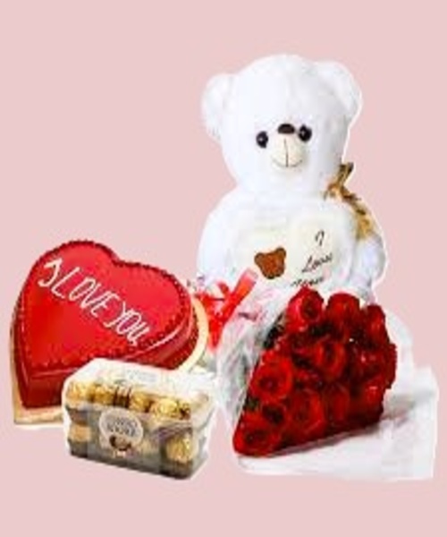 3lbs Cake, 2 Dozen Roses, Ferrero & Bear
