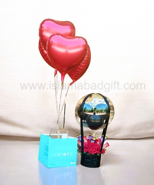 chocolate flower box with cake balloon